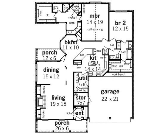 Dream House Plan - Floor Plan - Main Floor for Traditional House Plan #45-342 - 2 bed, 2 bath