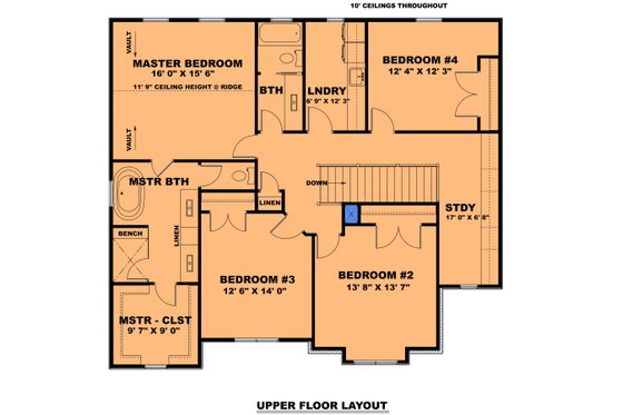 Floor Plan - Upper Floor for Farmhouse House Plan #1111-15 - 4 bed, 2.5 bath