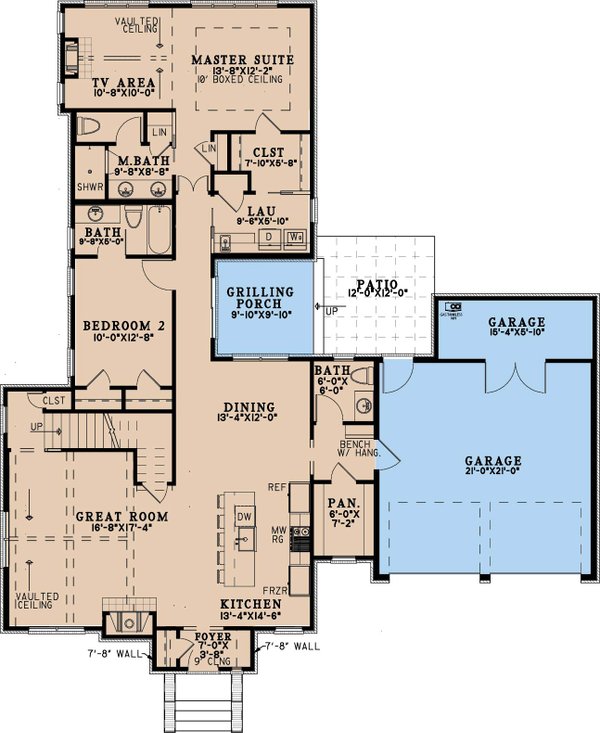 Architectural House Design - Floor Plan - Main Floor for Bungalow House Plan #923-495 - 3 bed, 3.5 bath