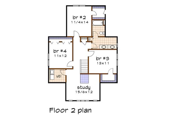Floor Plan - Upper Floor for Craftsman House Plan #79-361 - 4 bed, 2.5 bath