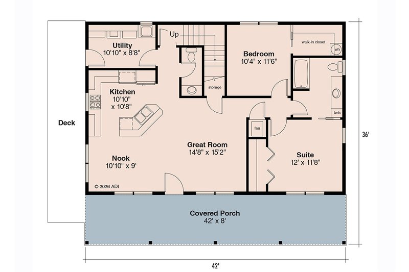 Home Plan - Floor Plan - Main Floor for Country House Plan #124-1476 - 3 bed, 2 bath