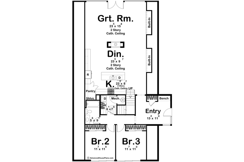 House Blueprint - Floor Plan - Main Floor for Cabin House Plan #455-484 - 3 bed, 2 bath