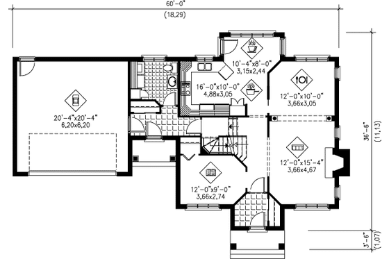 Floor Plan - Main Floor for Colonial House Plan #25-2008 - 3 bed, 1.5 bath
