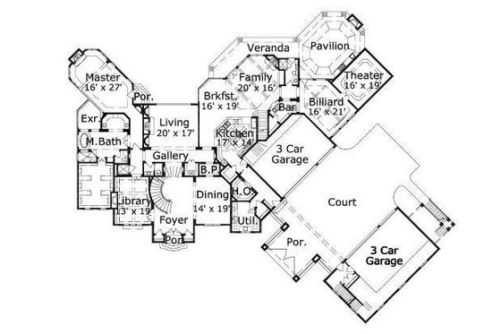 Floor Plan - Main Floor for European House Plan #411-628 - 6 bed, 7.5 bath