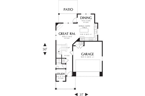 Floor Plan - Main Floor for Traditional House Plan #48-509 - 3 bed, 2.5 bath
