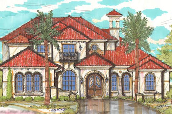 Exterior - Front Elevation for European House Plan #135-159 - 4 bed, 5.5 bath