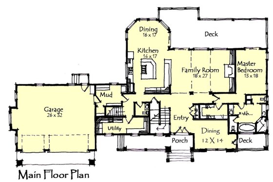 Floor Plan - Main Floor for Craftsman House Plan #921-8 - 3 bed, 3.5 bath