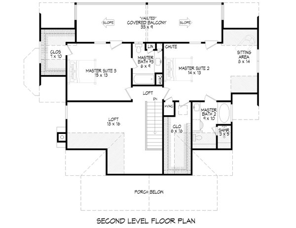 Southern Floor Plan - Upper Floor Plan #932-861