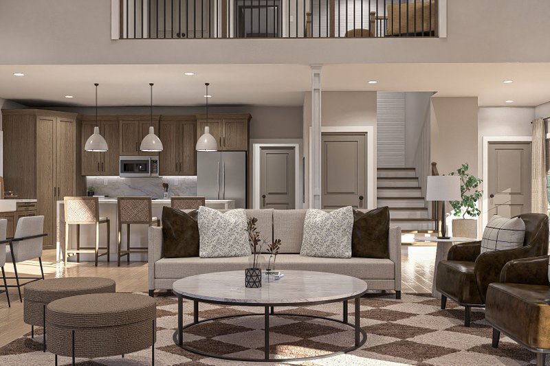 Dream House Plan - Interior - Family Room for Farmhouse House Plan #455-404 - 3 bed, 3.5 bath