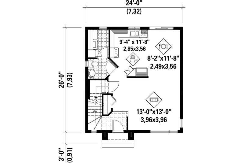 Dream House Plan - Floor Plan - Main Floor for Contemporary House Plan #25-4581 - 2 bed, 1 bath