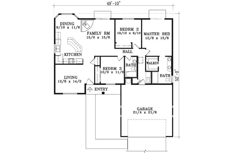 Architectural House Design - Floor Plan - Main Floor for Adobe / Southwestern House Plan #1-1260 - 3 bed, 2 bath