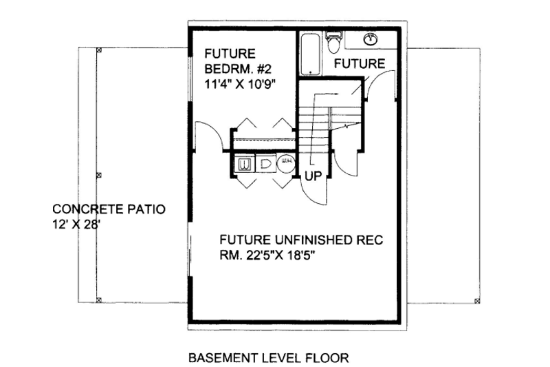 House Design - Floor Plan - Lower Floor for Bungalow House Plan #117-680 - 1 bed, 1 bath