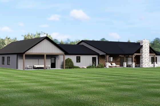 Exterior - Rear Elevation 1 for Ranch House Plan #1064-406 - 4 bed, 3 bath