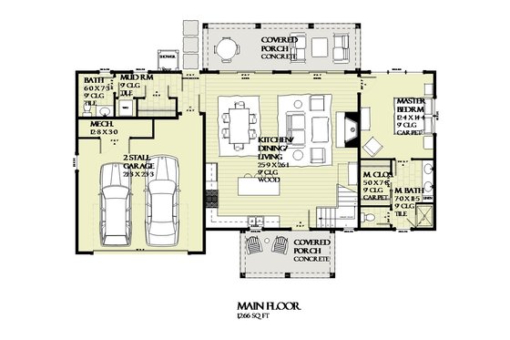 Floor Plan - Main Floor for Farmhouse House Plan #901-132 - 3 bed, 2.5 bath