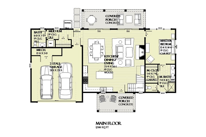 Architectural House Design - Floor Plan - Main Floor for Farmhouse House Plan #901-132 - 3 bed, 2.5 bath