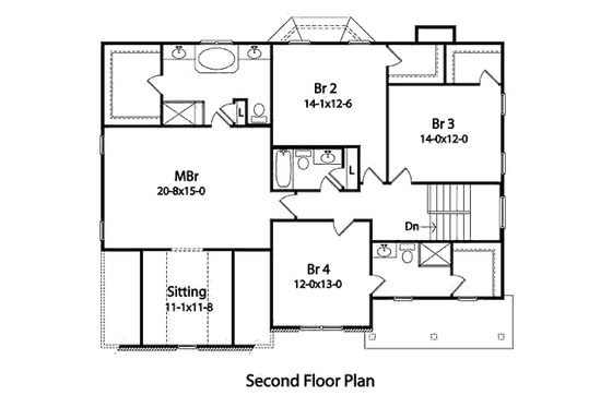 Floor Plan - Upper Floor for Traditional House Plan #22-539 - 4 bed, 3.5 bath