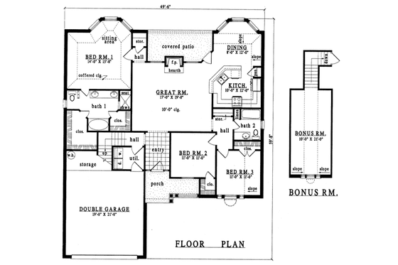 Floor Plan - Main Floor for Traditional House Plan #42-198 - 3 bed, 2 bath