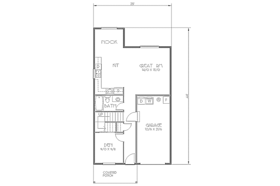 Floor Plan - Main Floor for Craftsman House Plan #423-34 - 3 bed, 2 bath