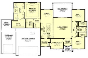 Floor Plan - Main Floor for Farmhouse House Plan #430-240 - 3 bed, 2 bath