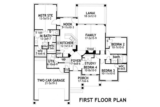 Floor Plan - Main Floor for Craftsman House Plan #120-176 - 4 bed, 2 bath