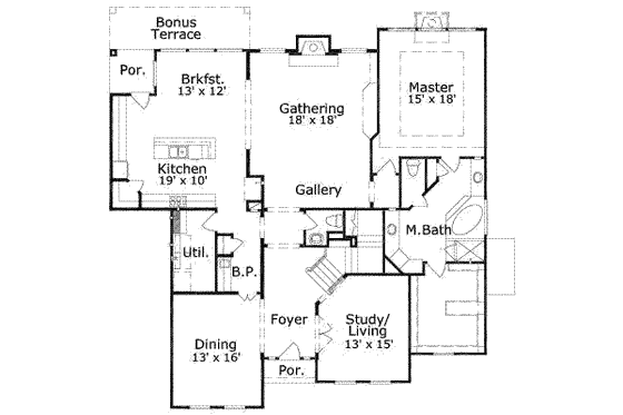 Floor Plan - Main Floor for Traditional House Plan #411-107 - 4 bed, 3.5 bath