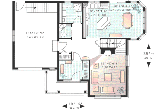 Floor Plan - Main Floor for European House Plan #23-380 - 3 bed, 1.5 bath
