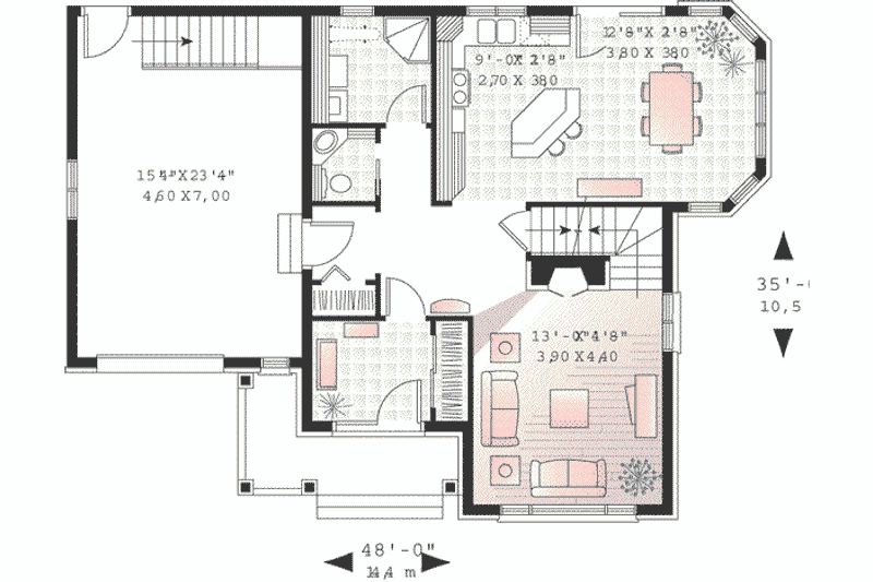 Home Plan - Floor Plan - Main Floor for European House Plan #23-380 - 3 bed, 1.5 bath