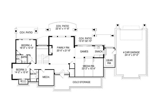 Floor Plan - Lower Floor for Craftsman House Plan #920-70 - 3 bed, 3.5 bath