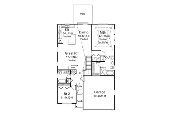 Floor Plan - Main Floor for Ranch House Plan #57-646 - 2 bed, 2 bath