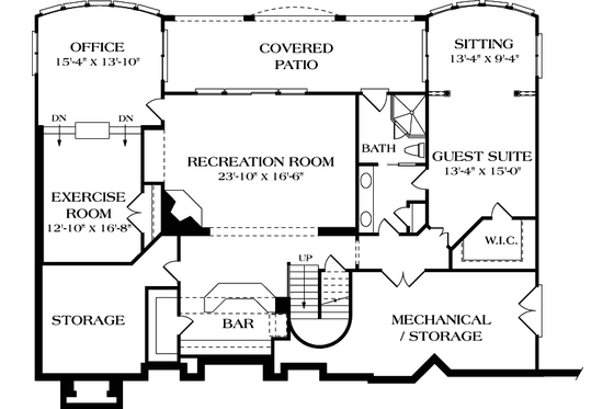 Floor Plan - Lower Floor for European House Plan #453-39 - 5 bed, 4.5 bath
