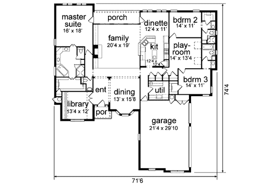 Floor Plan - Main Floor for European House Plan #84-320 - 3 bed, 3.5 bath