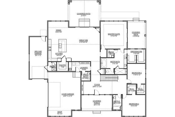 Floor Plan - Main Floor for Craftsman House Plan #1073-14 - 3 bed, 2.5 bath