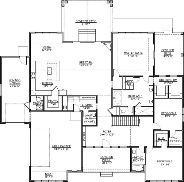 Craftsman Floor Plan - Main Floor Plan #1073-14