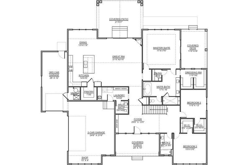 Dream House Plan - Floor Plan - Main Floor for Craftsman House Plan #1073-14 - 3 bed, 2.5 bath