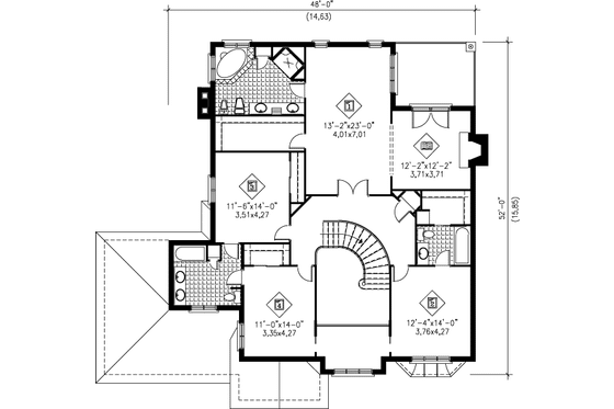 Floor Plan - Upper Floor for European House Plan #25-2171 - 4 bed, 3.5 bath