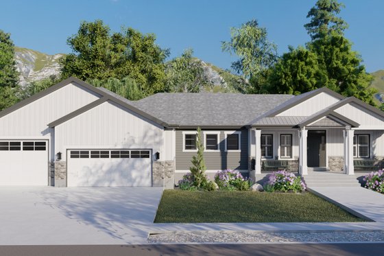 Exterior - Front Elevation 3 for Ranch House Plan #1060-99 - 3 bed, 2.5 bath