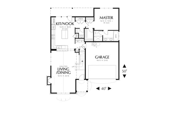 Floor Plan - Main Floor for Cottage House Plan #48-567 - 3 bed, 2.5 bath