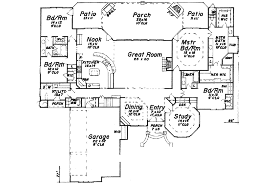 Floor Plan - Main Floor for European House Plan #52-175 - 4 bed, 3.5 bath