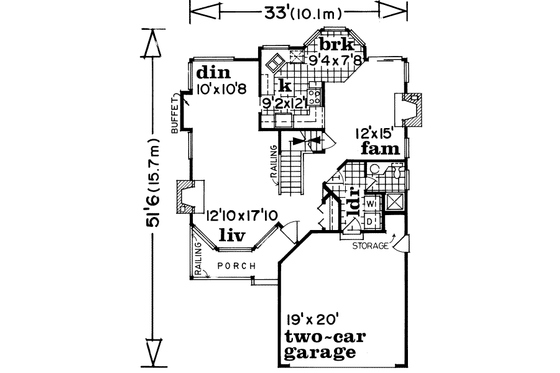 Floor Plan - Main Floor for Traditional House Plan #47-540 - 3 bed, 3 bath