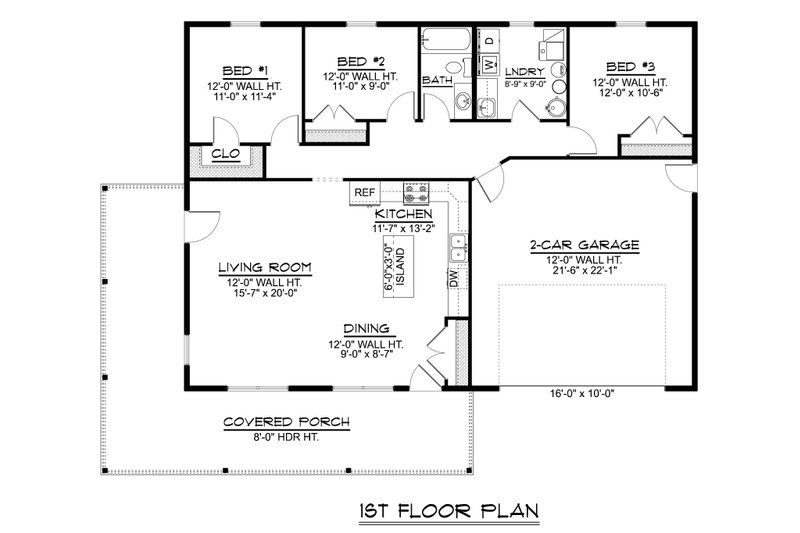 House Design - Floor Plan - Main Floor for Barndominium House Plan #1064-312 - 3 bed, 1 bath