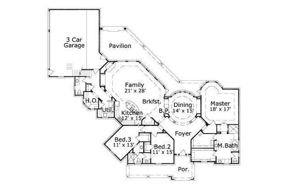 Floor Plan - Main Floor for European House Plan #411-426 - 4 bed, 3.5 bath