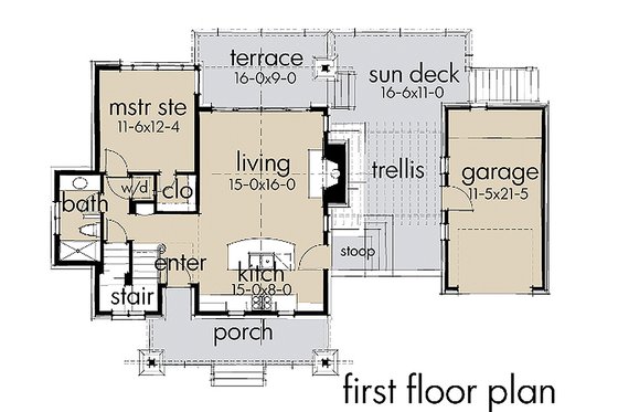Floor Plan - Main Floor for Contemporary House Plan #120-190 - 2 bed, 2 bath