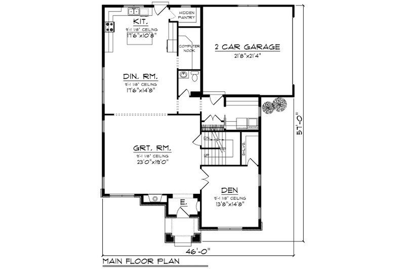 Architectural House Design - Floor Plan - Main Floor for Craftsman House Plan #70-1228 - 3 bed, 3 bath