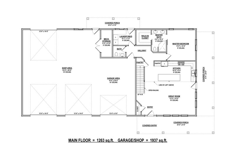 Home Plan - Floor Plan - Main Floor for Barndominium House Plan #1084-8 - 3 bed, 2.5 bath