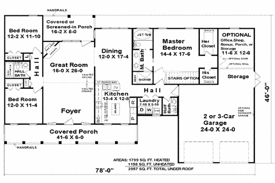 Floor Plan - Main Floor for Farmhouse House Plan #21-109 - 3 bed, 2.5 bath
