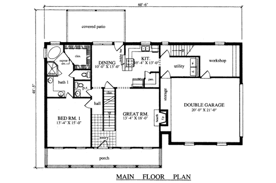 Floor Plan - Main Floor for Country House Plan #42-346 - 3 bed, 2.5 bath