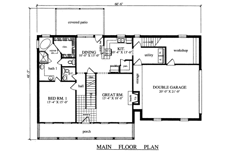 Home Plan - Floor Plan - Main Floor for Country House Plan #42-346 - 3 bed, 2.5 bath