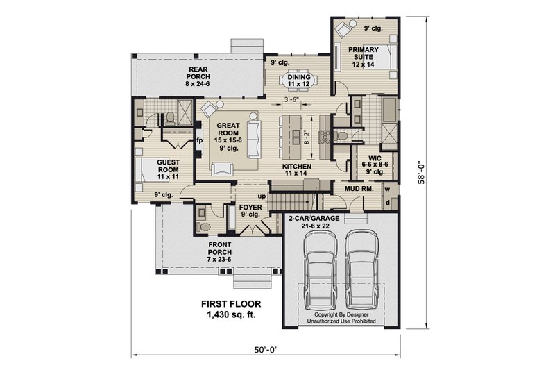 House Blueprint - Floor Plan - Main Floor for Craftsman House Plan #51-1421 - 5 bed, 4.5 bath