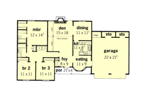 Floor Plan - Main Floor for Traditional House Plan #16-110 - 3 bed, 2 bath