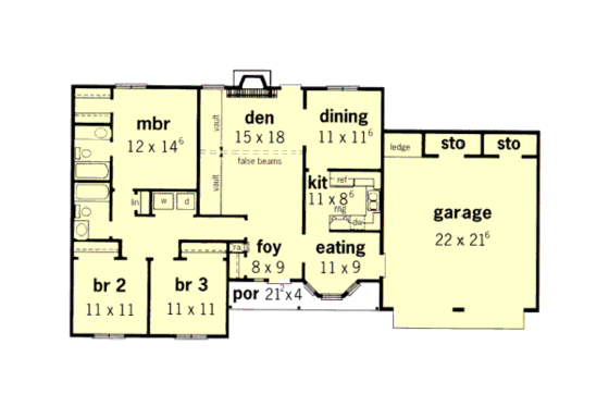 Floor Plan - Main Floor for Traditional House Plan #16-110 - 3 bed, 2 bath